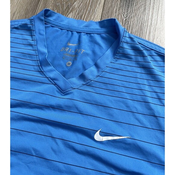 Nike Shirt Mens Medium Blue Striped Court Tennis Performance V Neck Tank - Picture 4 of 10
